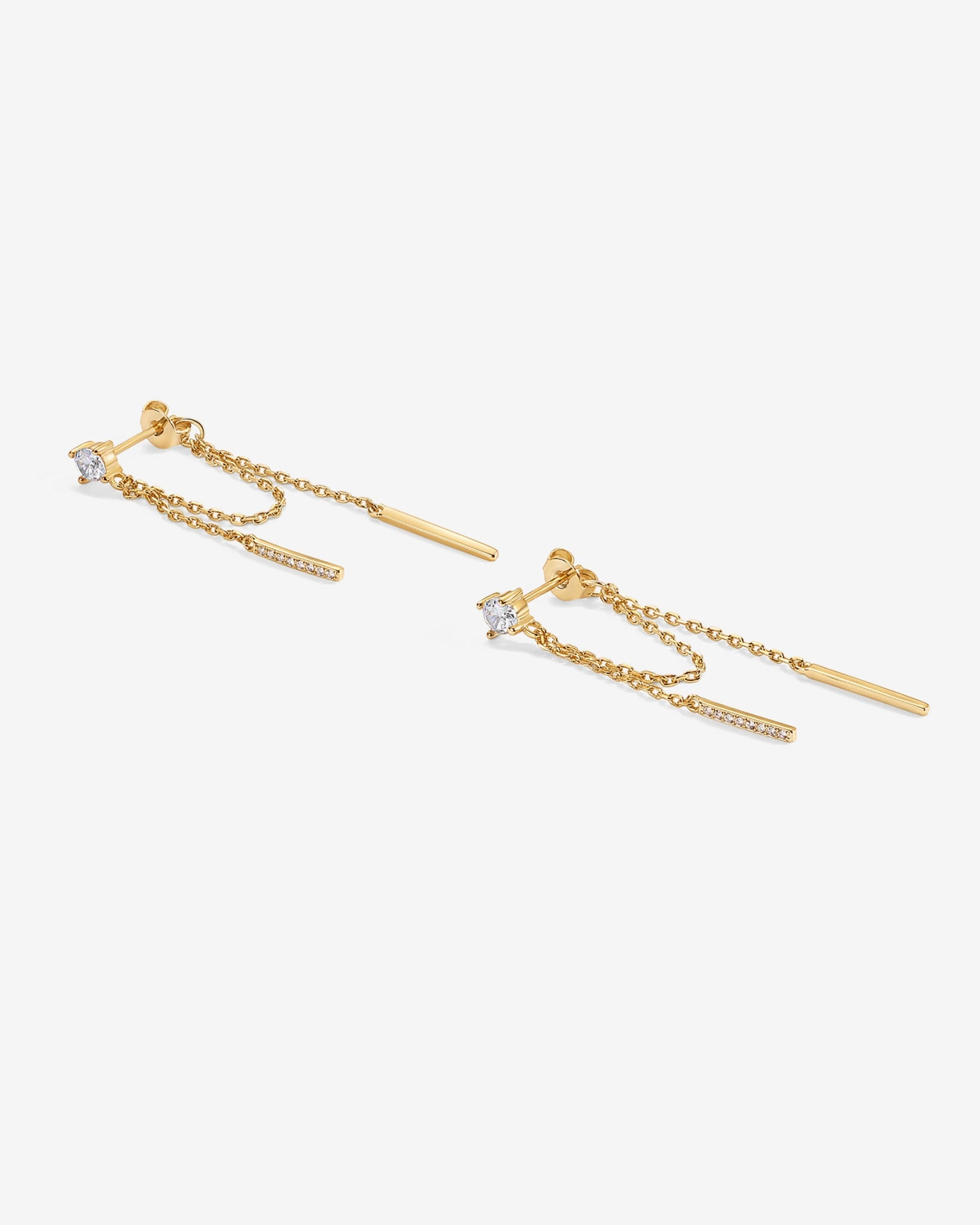 Mini CZ Chained Bar Earrings