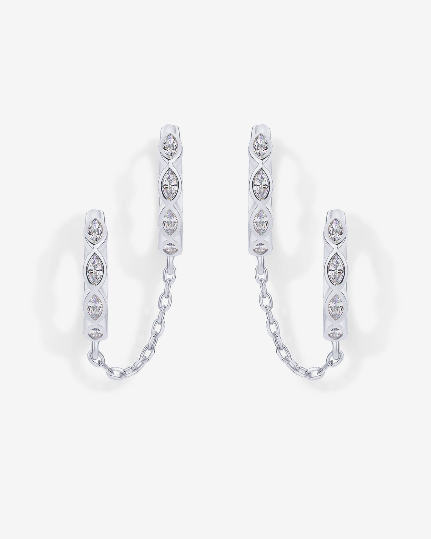 Marquise CZ Double Piercing Chain Huggie Hoop