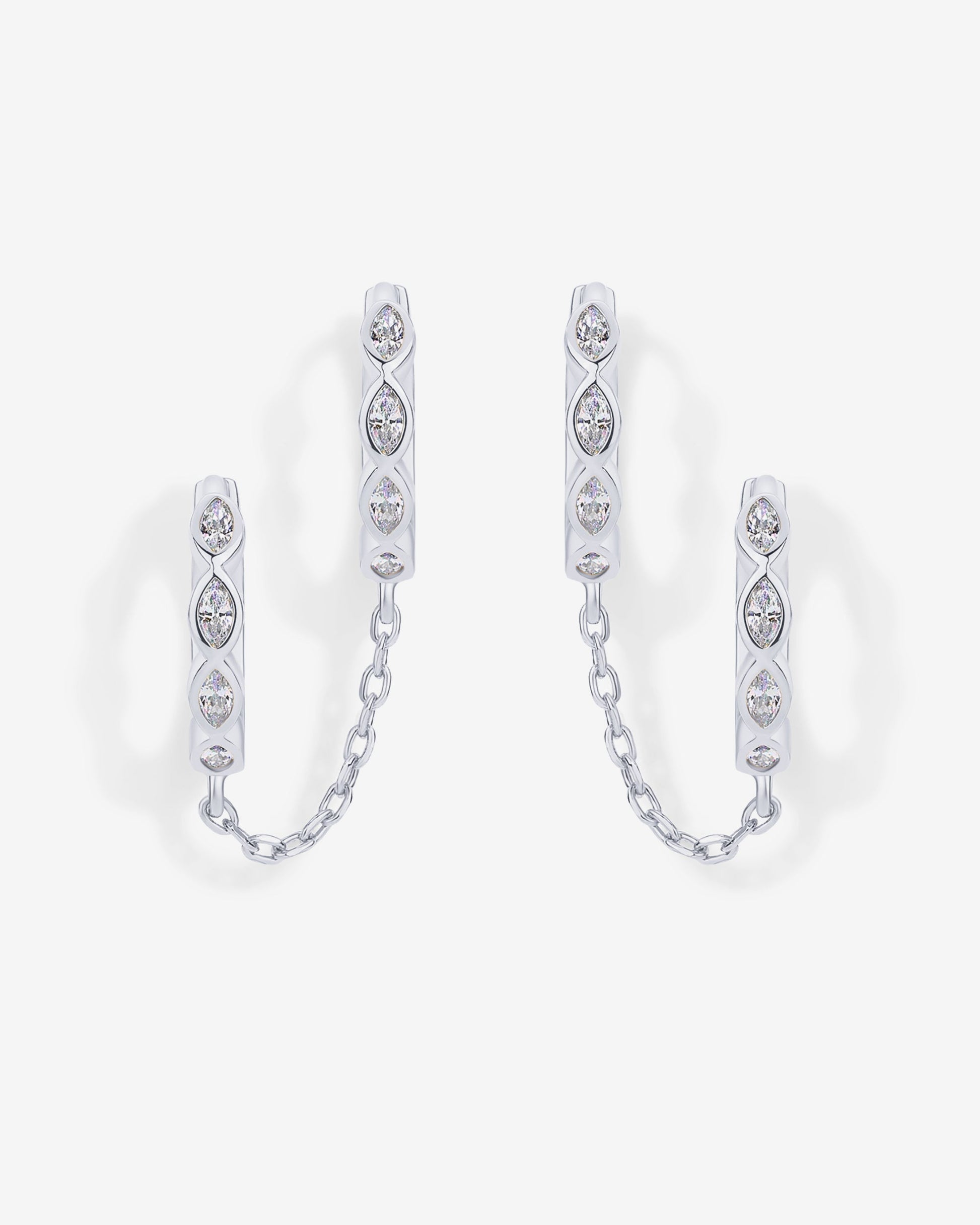 Marquise CZ Double Piercing Chain Huggie Hoop