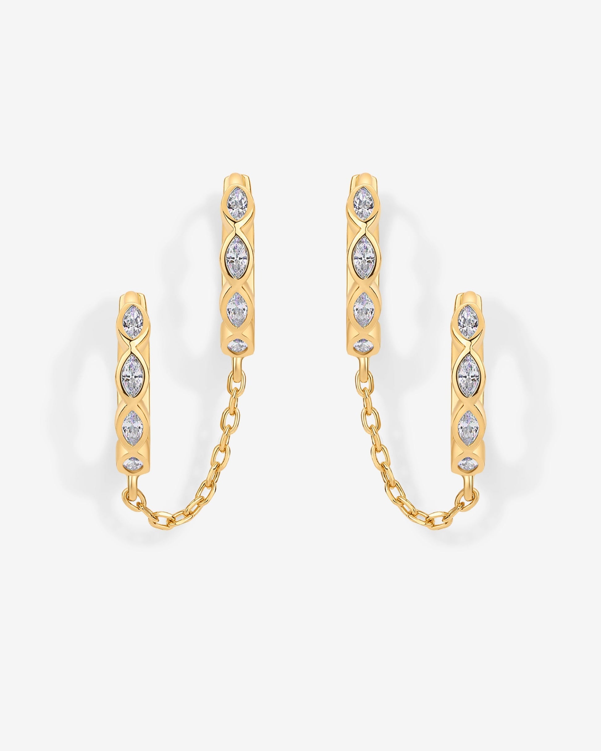 Marquise CZ Double Piercing Chain Huggie Hoop