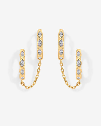 Marquise CZ Double Piercing Chain Huggie Hoop