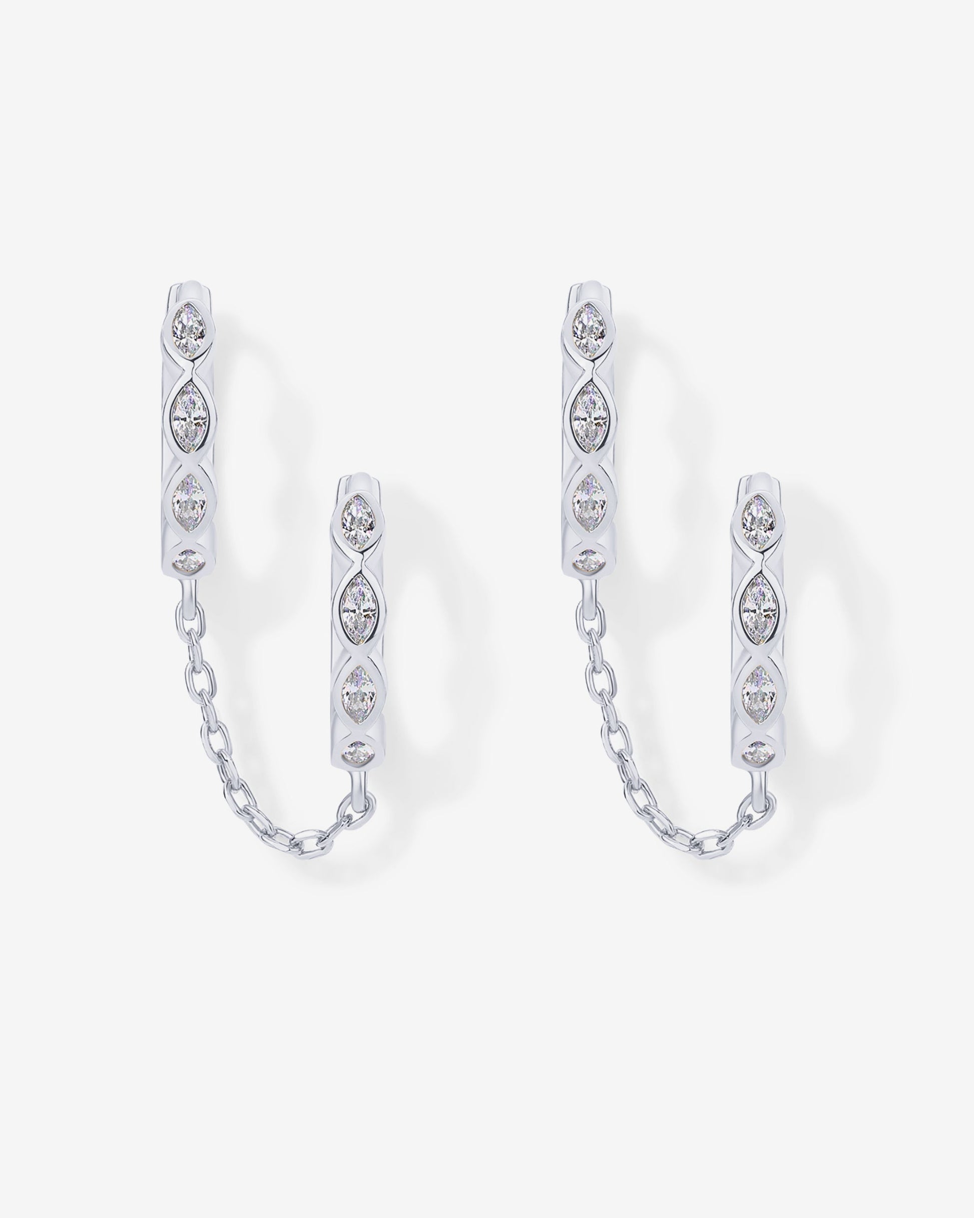 Marquise CZ Double Piercing Chain Huggie Hoop