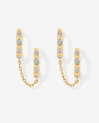 Marquise CZ Double Piercing Chain Huggie Hoop