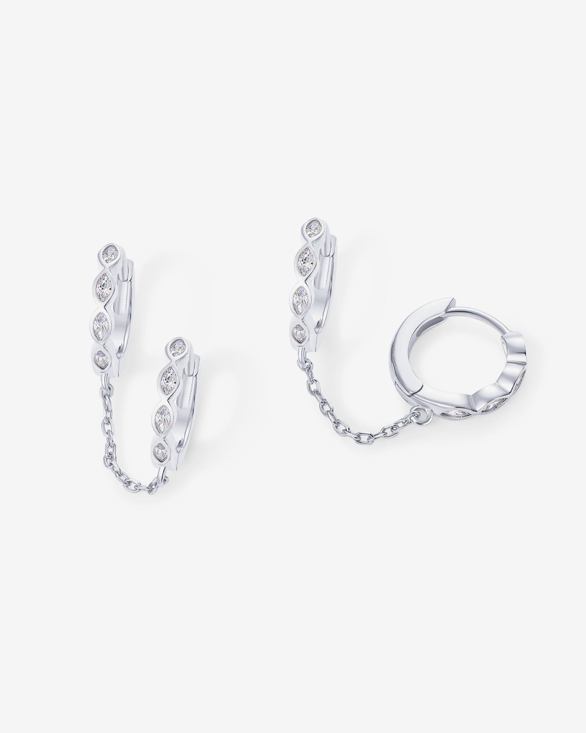 Marquise CZ Double Piercing Chain Huggie Hoop