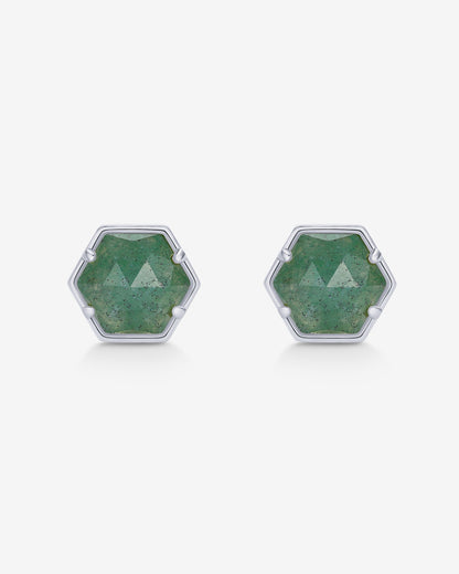 Hexagon Gemstone Stud Earrings