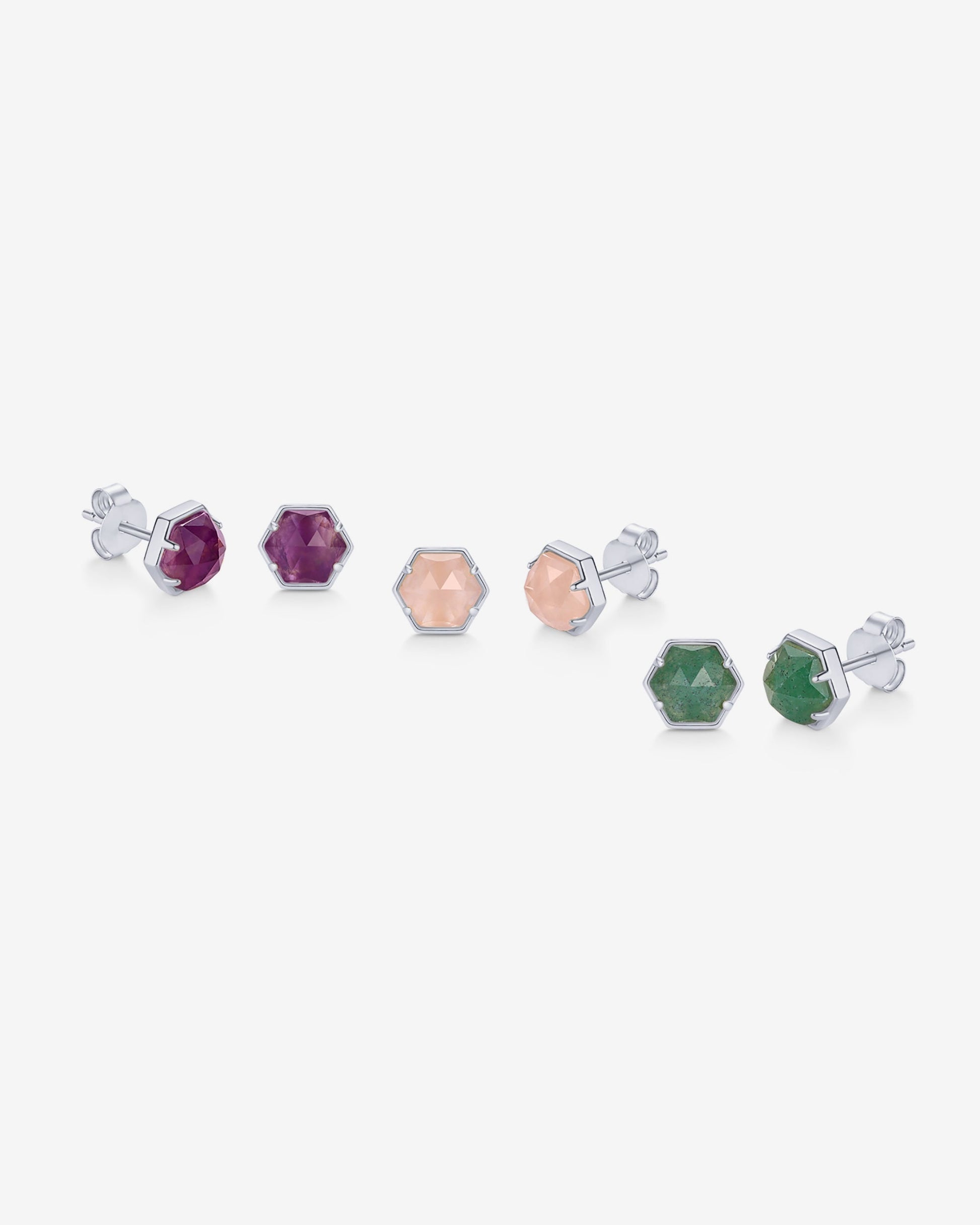 Hexagon Gemstone Stud Earrings