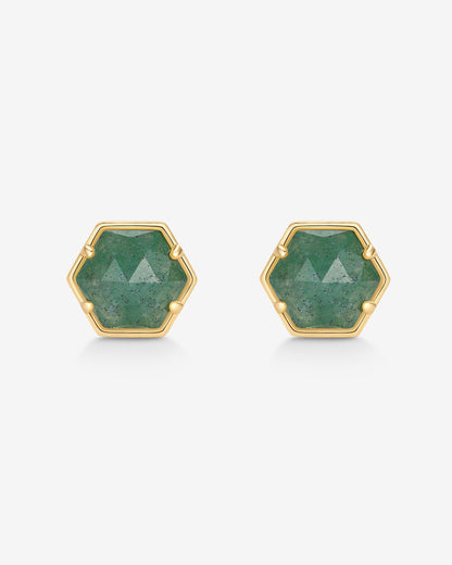 Hexagon Gemstone Stud Earrings