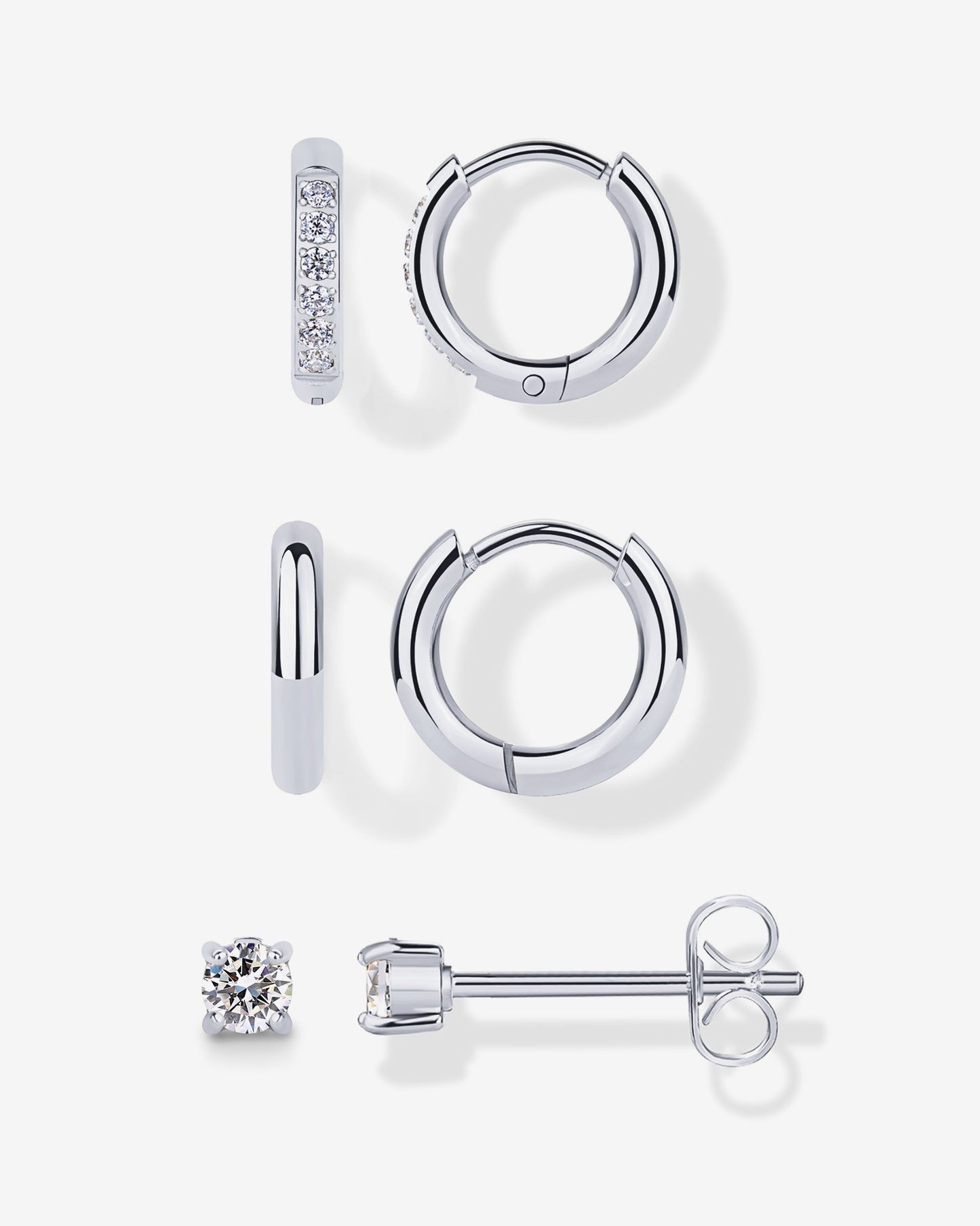 Studs & Huggie Hoop Earrings Set