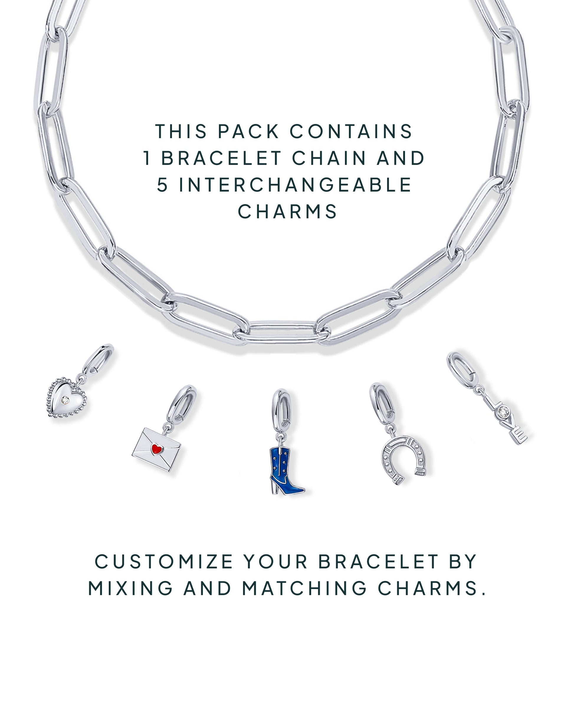 Western Meets Romantic vibes Charm Paperclip Bracelet Set