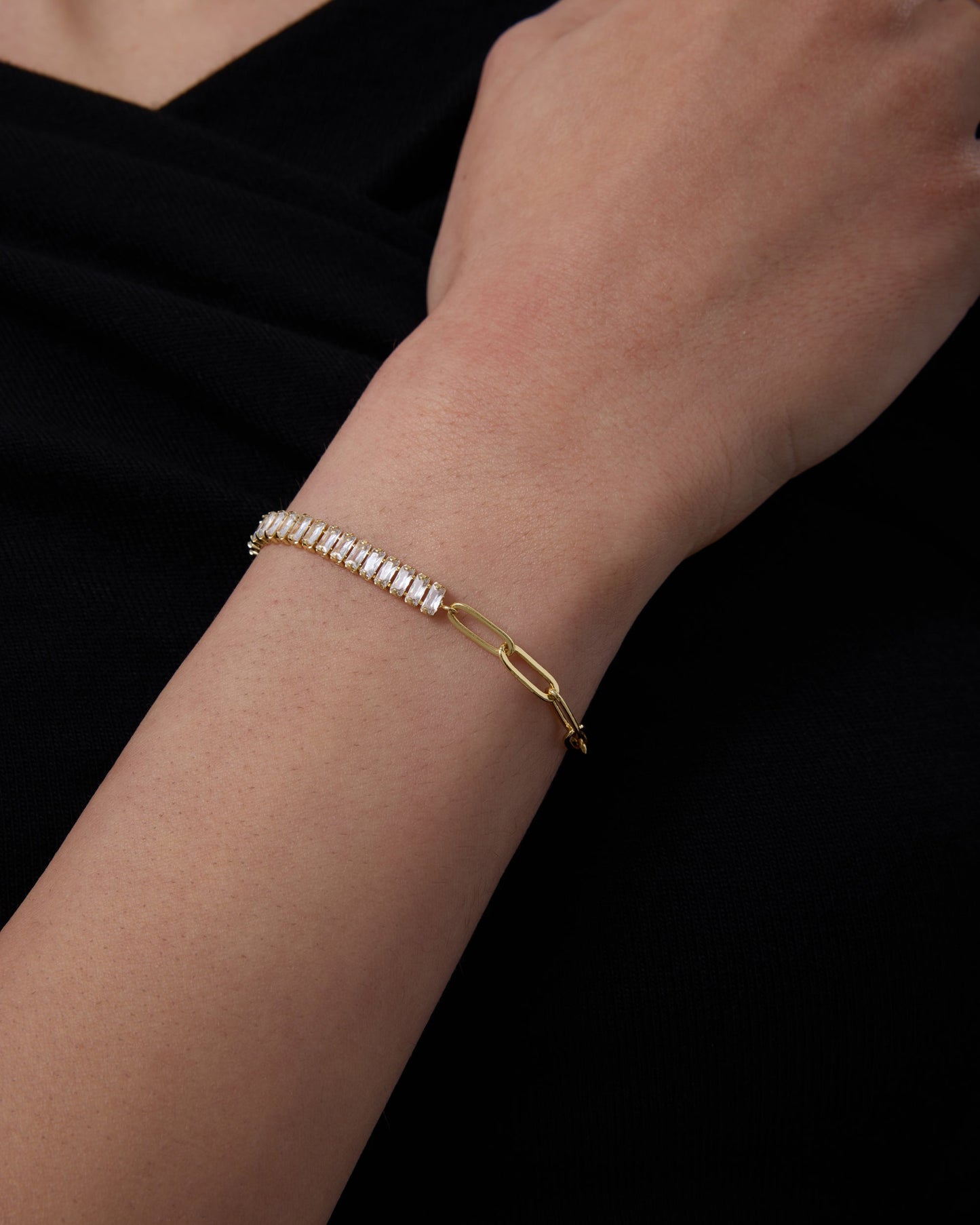 Baguette Tennis & Paperclip Bracelet
