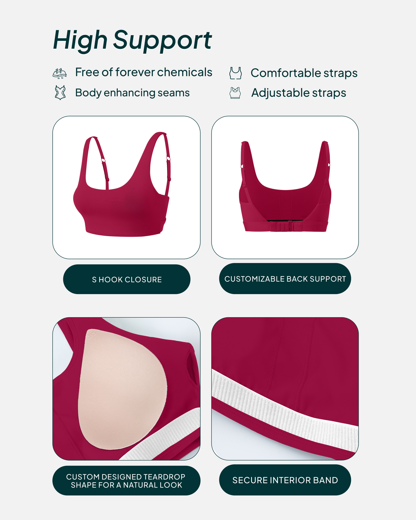 Supportive High-Support Padded Convertible Sports Bra
