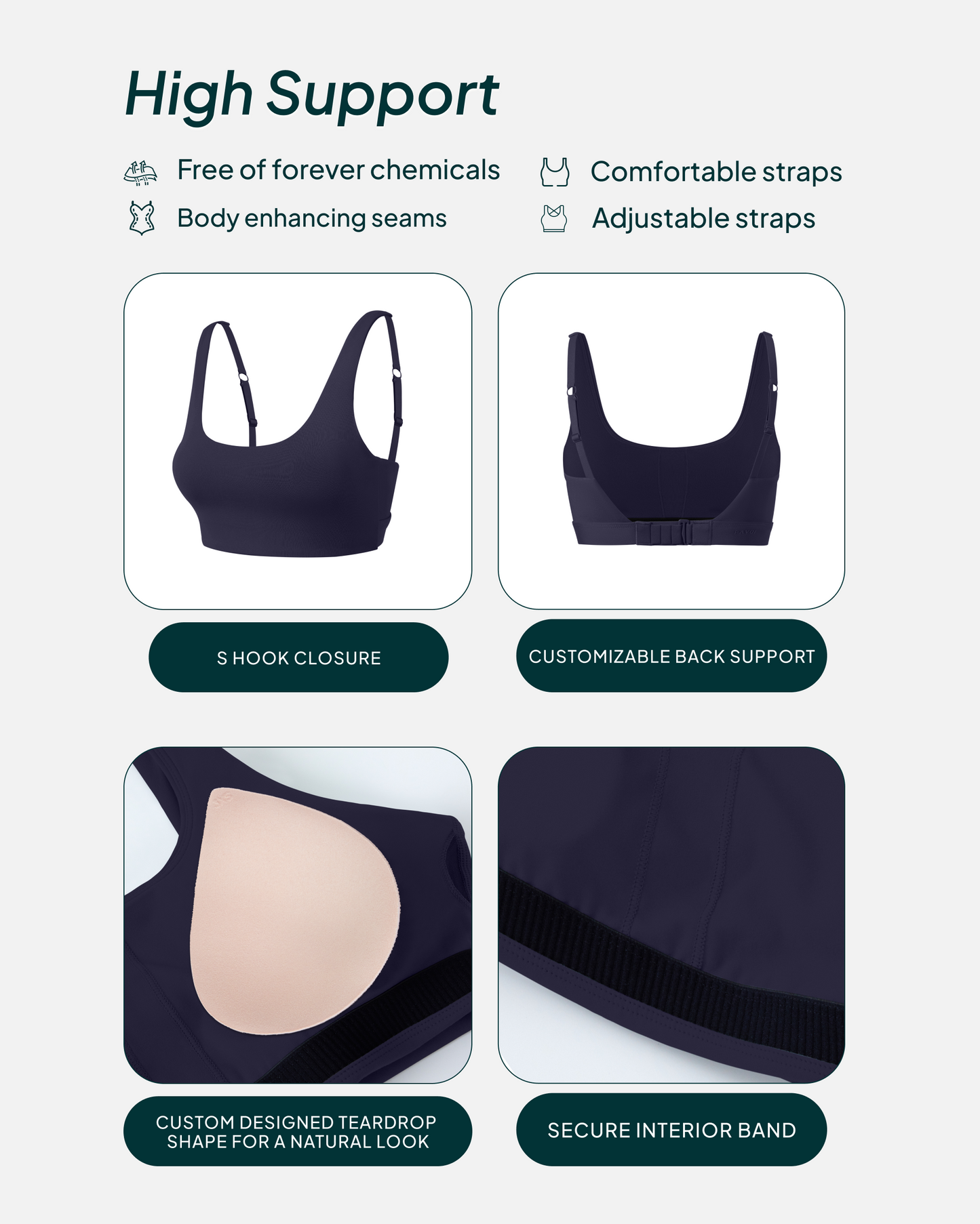Supportive High-Support Padded Convertible Sports Bra
