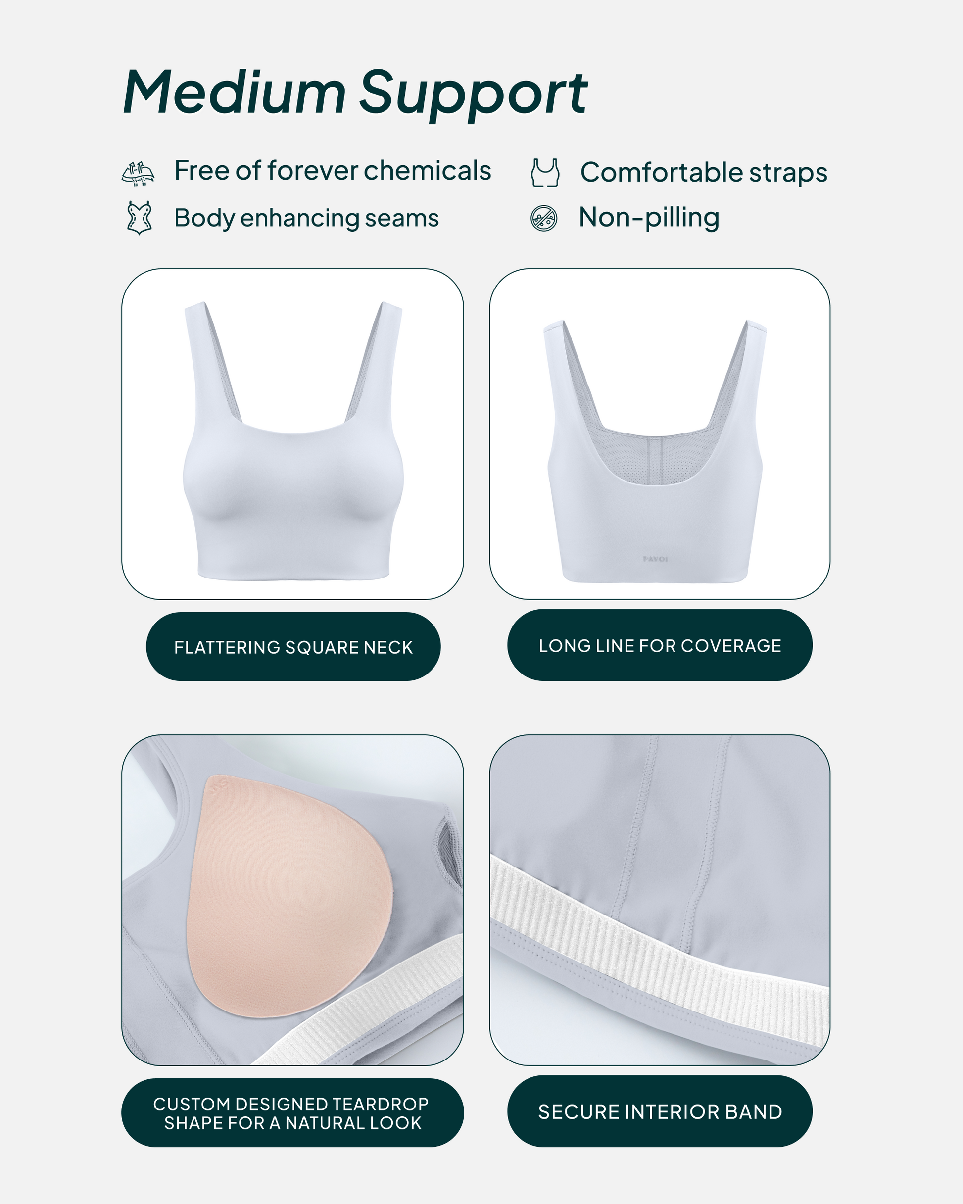 Longline Square Neck Medium-Support Padded Sports Bra